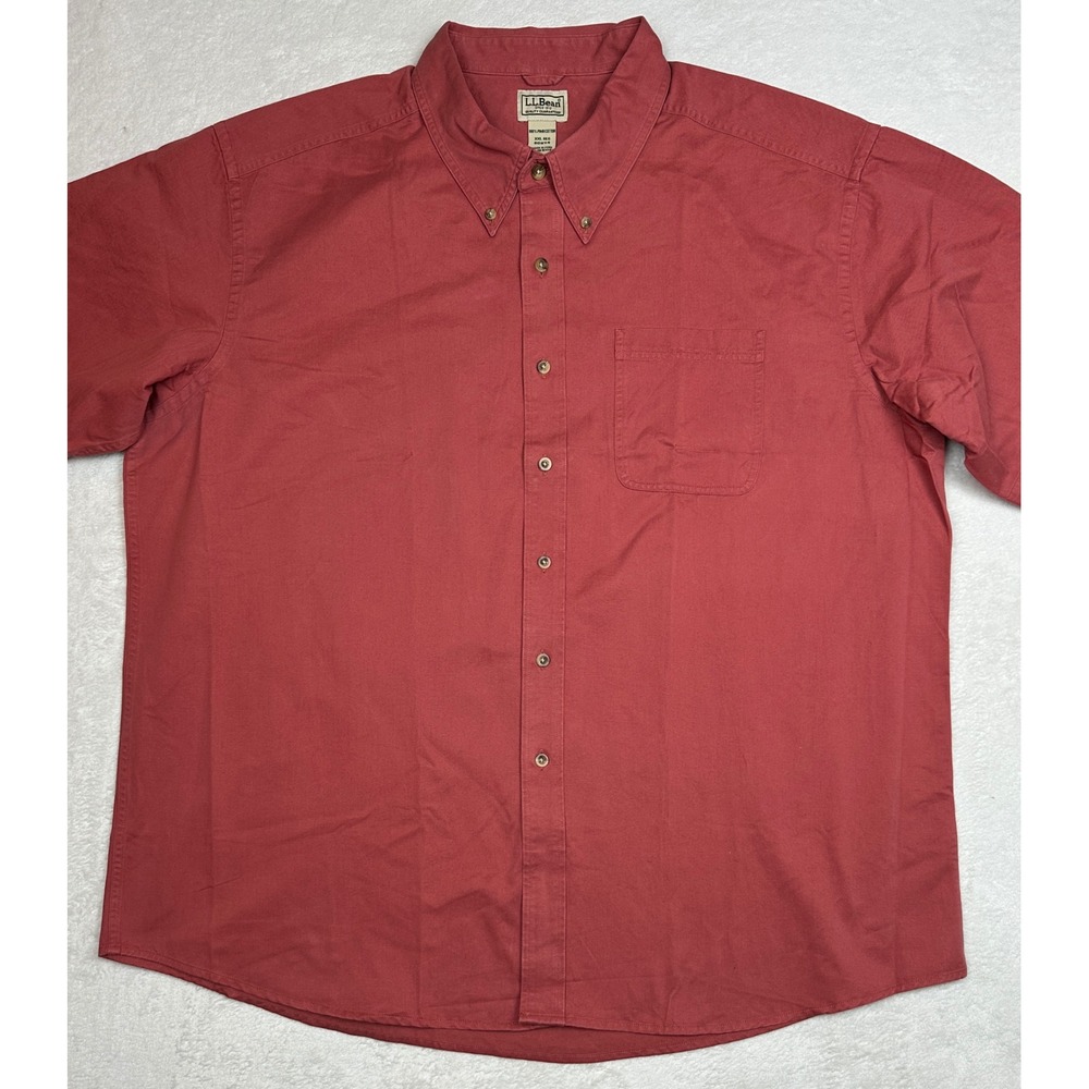Y2K LL Bean Mens XXL Red 100%Pima Cotton Short Sleeve Button Down Shirt 0GUY4
